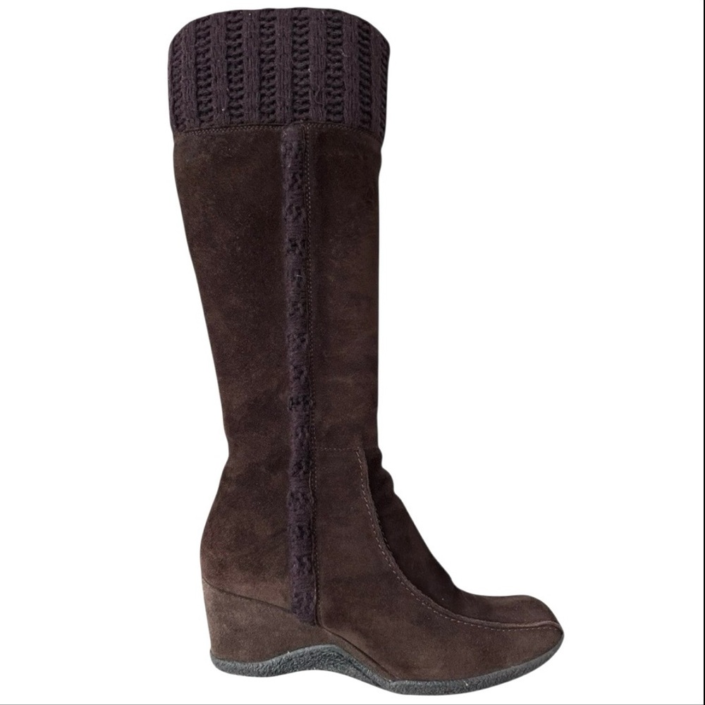 Aquatalia Quantum Knee High Brown Wedge Heel Suede Leather Snow Boots Size 10